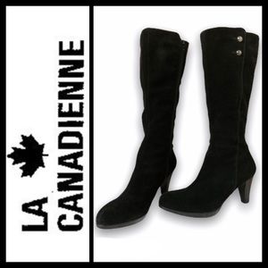 LA CANADIENNE Black Mazy Suede Boots Size 9.5